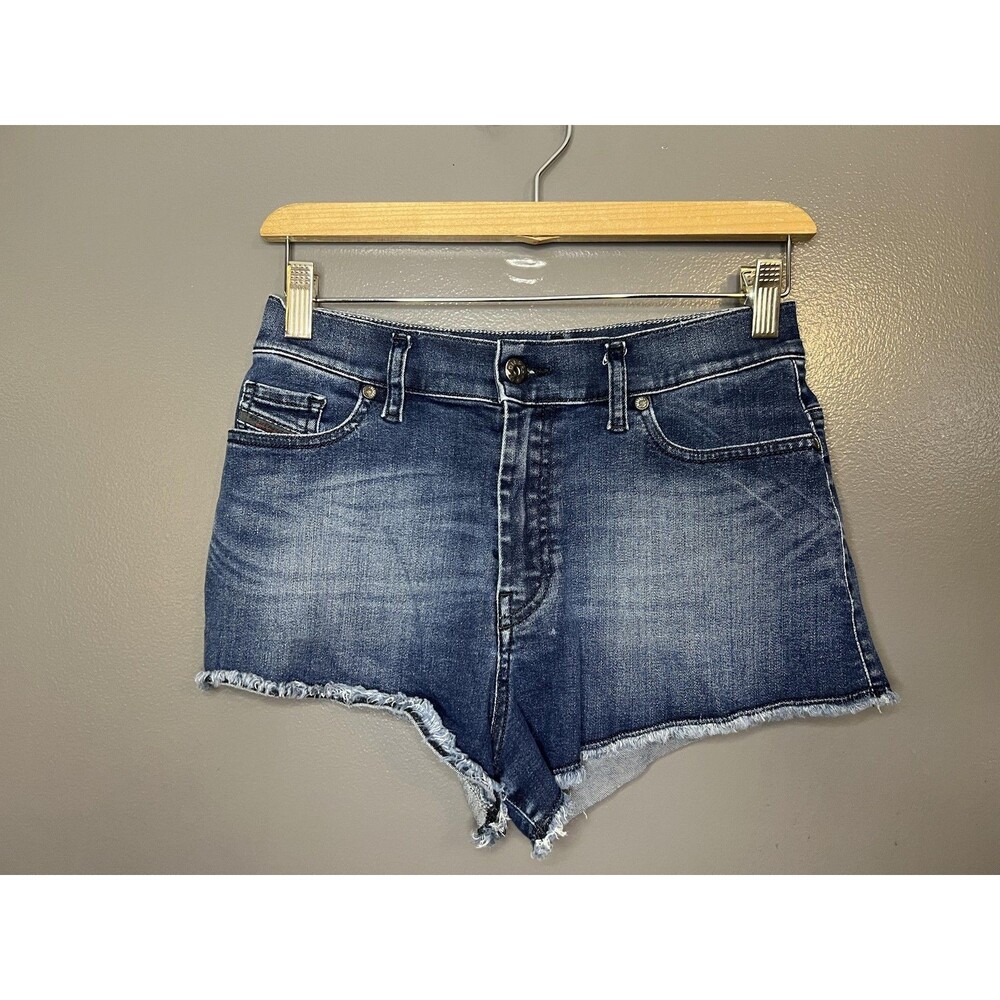 Diesel Denim Shorts Womens 25 Blue Cutoff Raw Frayed Hem Stretch 5 Pocket